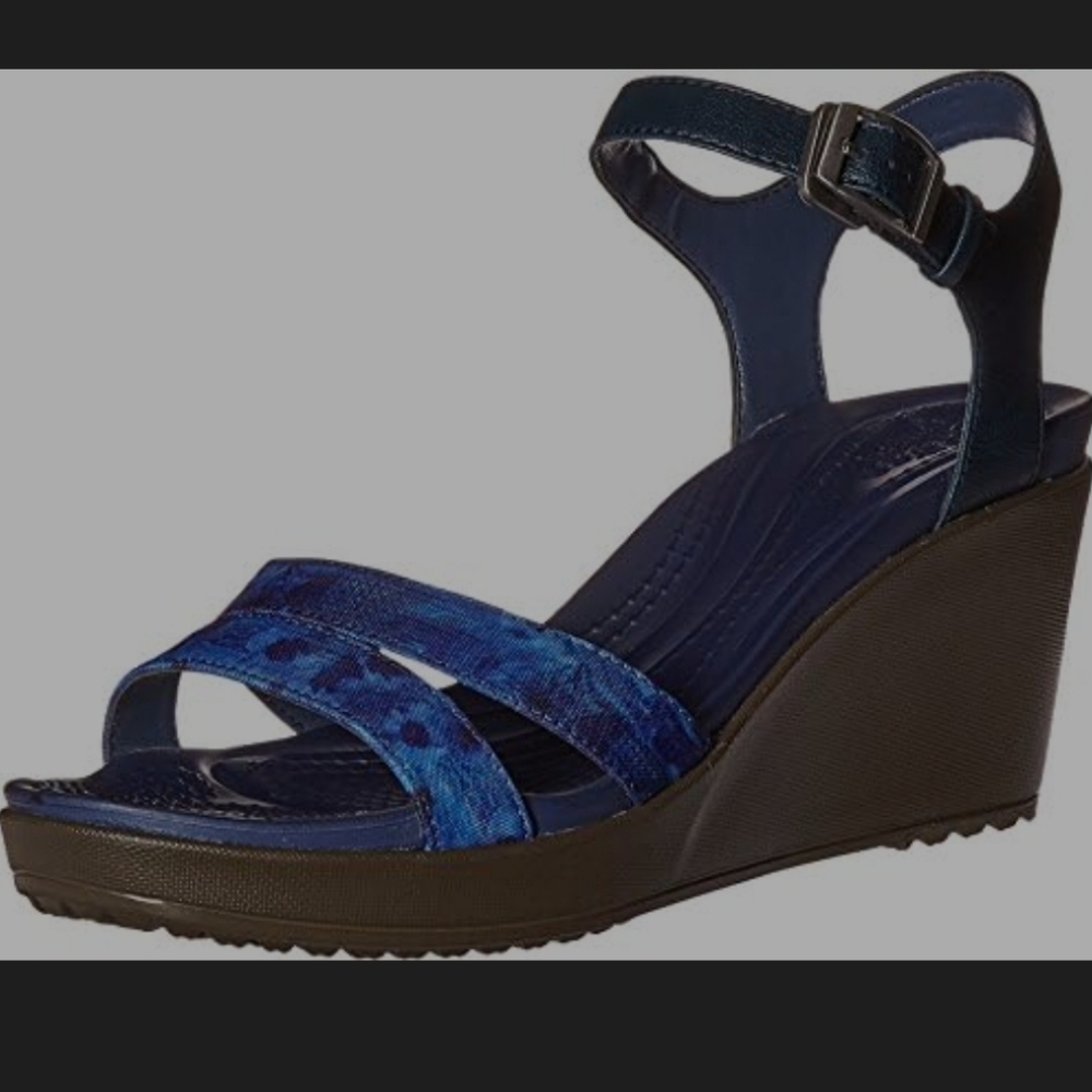 New Crocs Leigh II Ankle Strap Wedge Sandals,Nautical Navy Blue